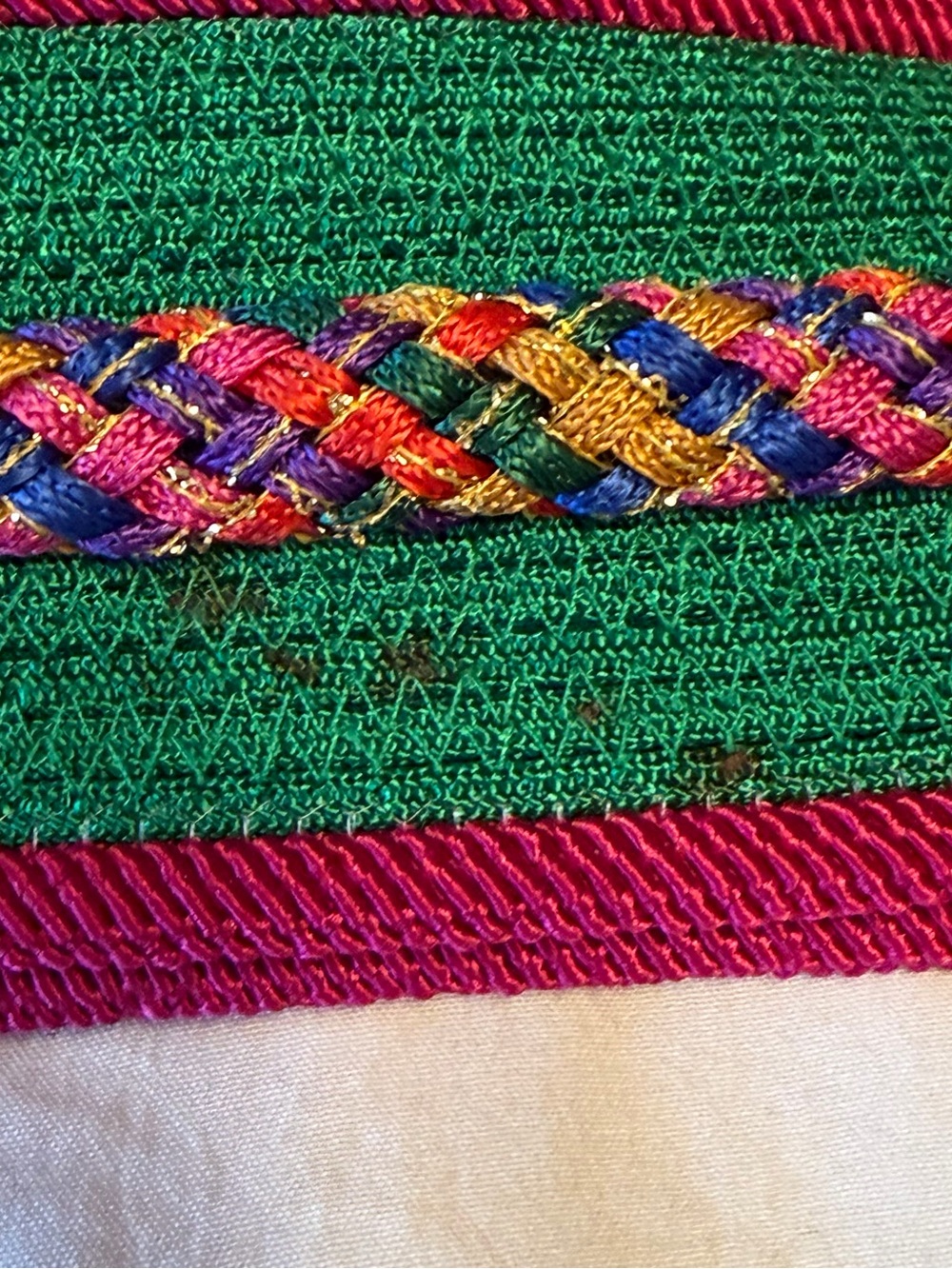 Vintage Fabric Multicolor Belt With Gold Tassels Size Large (L) Length 58” - Picture 2 of 16